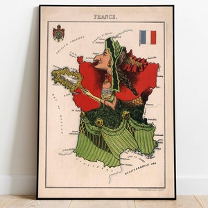 Mapa Vintage de Francia, arte de pared, impresión enmarcada, mapa antiguo, póster, lienzo, arte de pared, póster, arte para decoración de pared del hogar