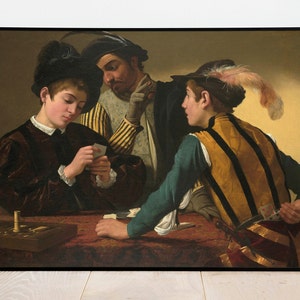 Os Afiadores de Cartas de Caravaggio | Pôster de arte de decoração de parede | Impressão emoldurada | Tela de arte | Impressão de arte de parede | Impressão de pôster | Decoração de parede artística