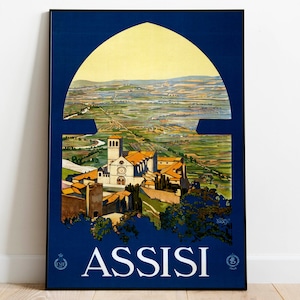 Assisi Travel Poster 1920s| Vintage Italy Travel Prints| Wall Art Canvas Print| Framed Wall Art| Hanger Framed Print| Poster Print