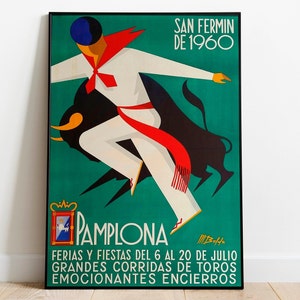Cartel de viaje de Pamplona / Impresión de carteles / Impresiones de arte enmarcadas / Festival de San Fermín / Decoración de pared con impresión de lienzo / Impresiones de pared / Impresiones de arte vintage