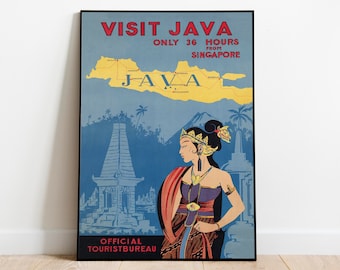 Java Island Vintage Travel Poster: Indonesian Wall Art Print