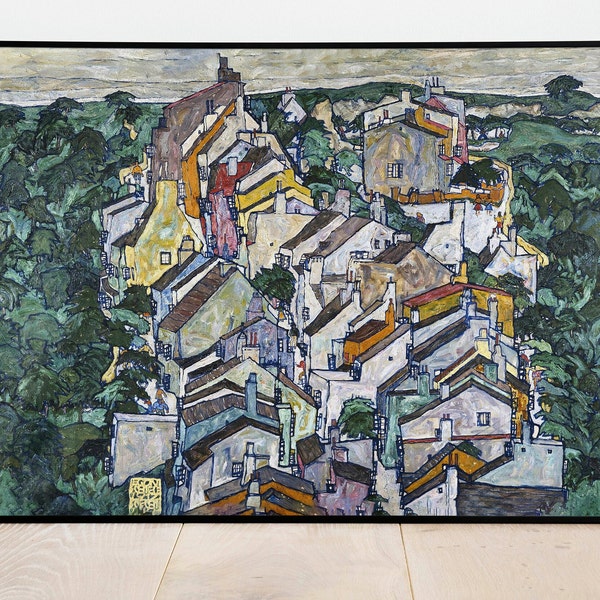 Town Among Greenery by Egon Schiele | Wall Decor Art Poster| Framed Art Print| Art Canvas| Wall Art Print| Poster Print| Art Wall Decor