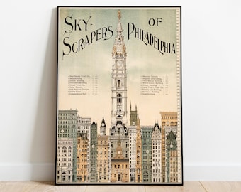 Vintage Philadelphia Skyscraper Poster Print: Architectural Wall Art