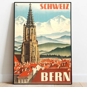 Bern Travel Poster| Vintage Travel Print| Switzerland Wall Art Print| Canvas Print Wall Decor| Hanger Framed Print| Poster Print