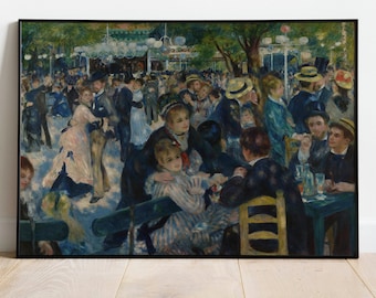 May include: A painting depicting a bustling outdoor scene with people in various poses and clothing. The painting is set in a park with trees and a building in the background. The people are dressed in late 19th-century clothing, and some are holding drinks. The painting is done in a style that is characteristic of Impressionism, with loose brushstrokes and a focus on capturing the fleeting moments of everyday life.