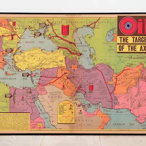 Mapa de Medio Oriente/ Cartel de Medio Oriente/ Cartel de la Segunda Guerra Mundial/ Cartel de la Segunda Guerra Mundial/ Eje WW2/ Impresión de la Segunda Guerra Mundial/ Petróleo de Medio Oriente/ Decoración de la pared Mapa antiguo
