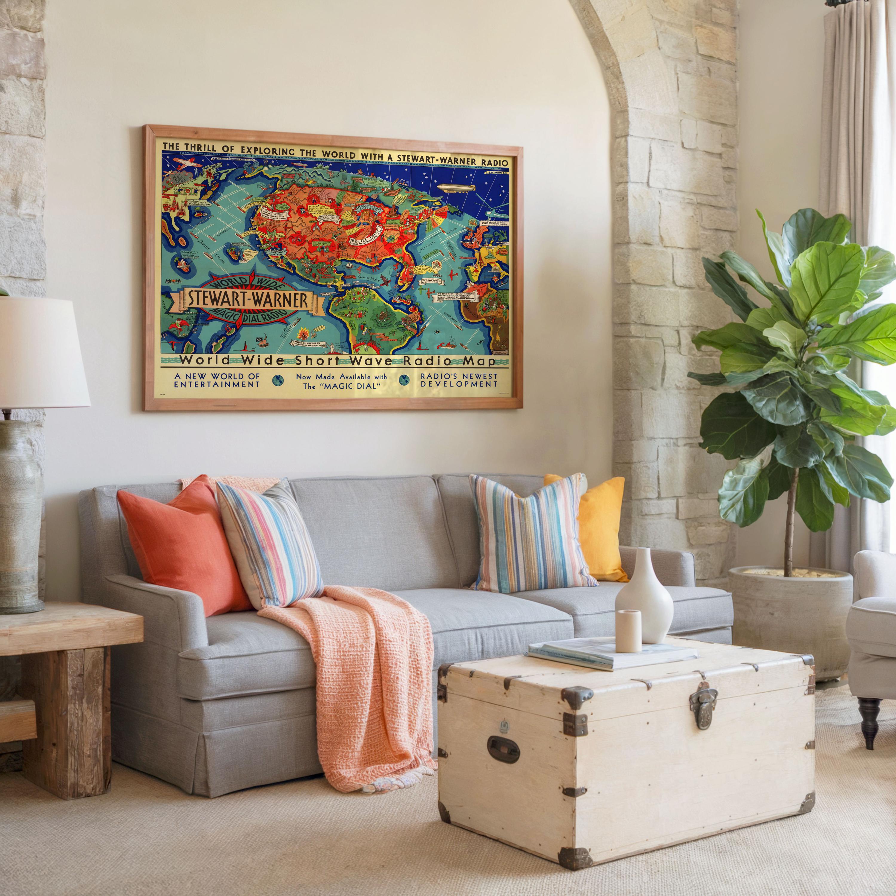 Vintage Short Wave Radio World Map Poster: Framed Art Print - Etsy