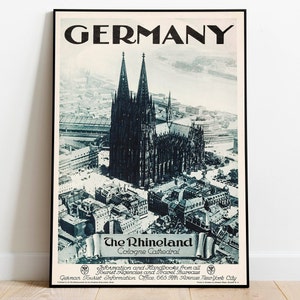 Germany Travel Poster| Vintage Travel Print| Rhineland Wall Art Print| Canvas Print Wall Decor| Hanger Framed Print| Poster Print