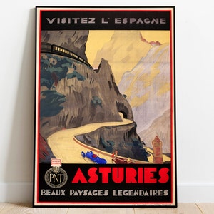 Asturias Art Print| Vintage Wall Art Print| Spain Retro Wall Poster| Canvas Print| Hanger Framed| Poster Print| Framed Advertising Print