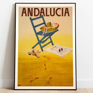 Impresión de arte de Andalucía / Impresión de arte de pared vintage / Cartel de pared retro de España / Impresión de lienzo / Percha enmarcada / Impresión de póster / Impresión publicitaria enmarcada