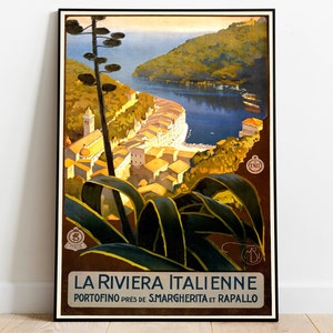 Italian Riviera Poster Vintage| Framed Art| Italy Vintage Travel Poster| Canvas Print Wall Art| Wall Prints| Poster Art| Wall Art Decor