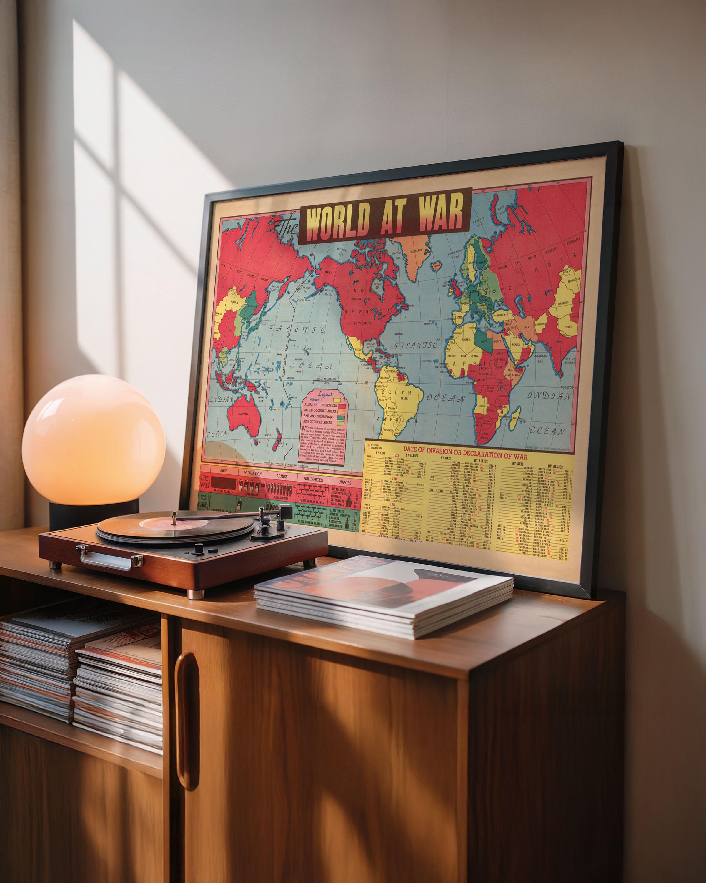 World War II Map Poster: Allies Vs Axis Military Decor - Etsy UK