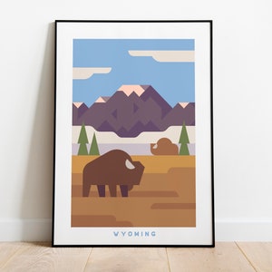 Minimalist Wyoming Travel Poster Print| Art Canvas Wall Decor| Framed Art Print| Print Wall Decor| Wyoming Wall Art