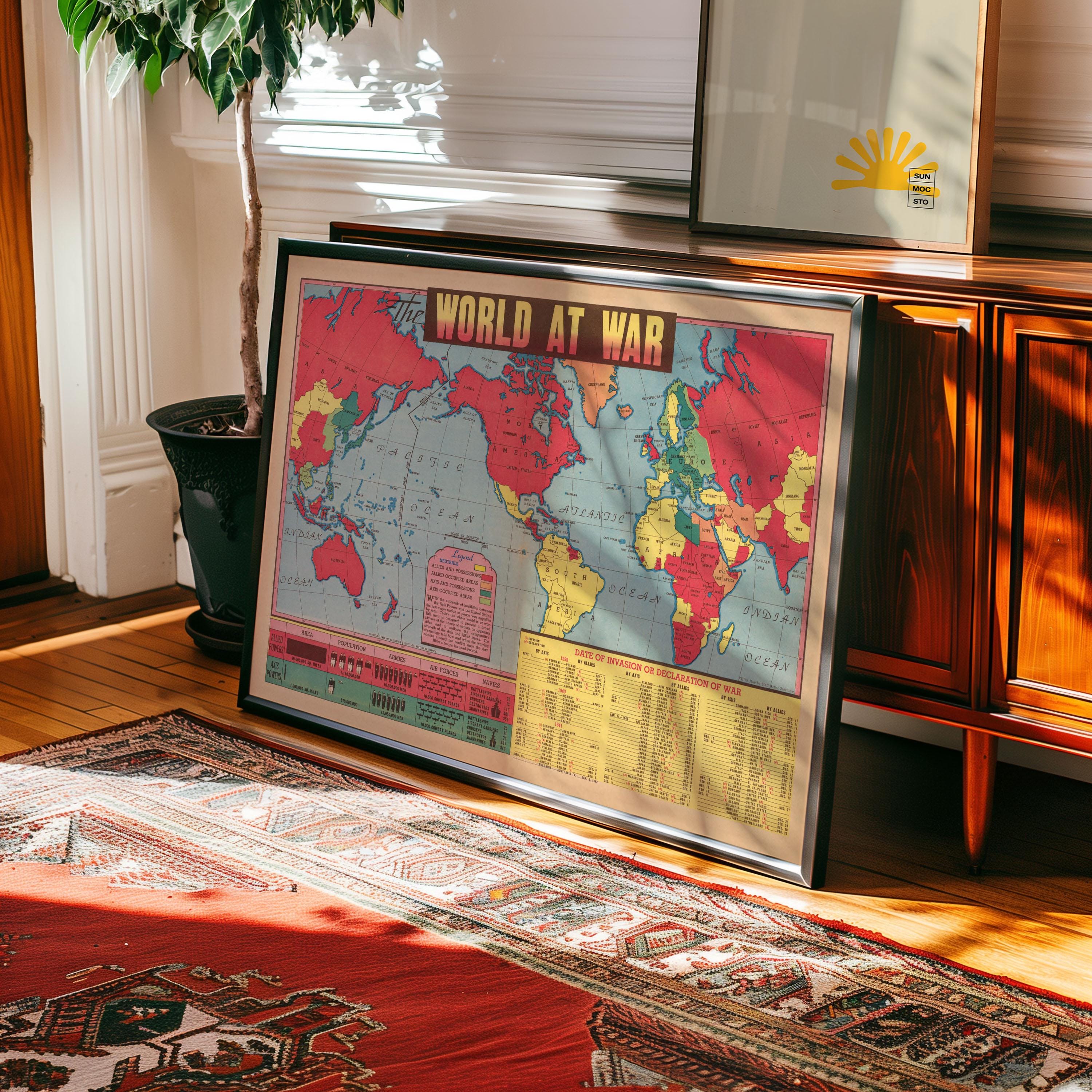 World War II Map Poster: Allies Vs Axis Military Decor - Etsy
