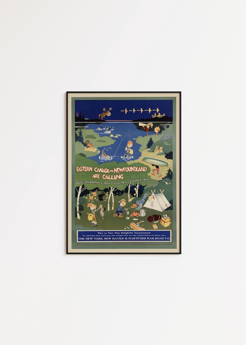 Póster de viaje vintage del este de Canadá y Terranova - Lámina enmarcada imagen 1