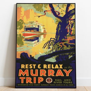 Murray River Wall Art Print| Vintage Poster Art| Australia Travel Print| Canvas Print Wall Art| Framed Art Print| Poster Print