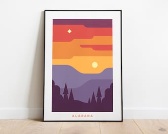 Impresión artística minimalista de Alabama: póster de viaje moderno