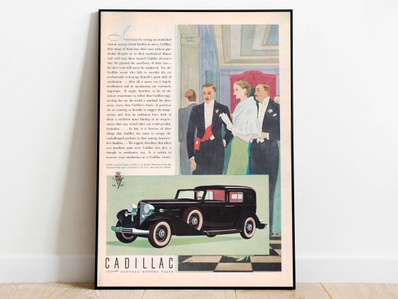 Vintage Cadillac Car Ad Poster: Framed Retro Art Print