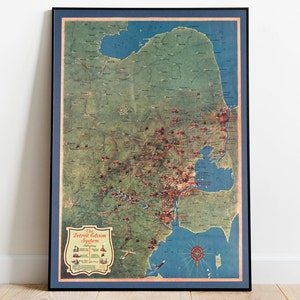 Detroit Electric Utility von 1928 Karte Wand Poster Gerahmte Kunst Wand-Dekor Vintage Karte Leinwand Wand Kunst Wohnkultur Wand Druck