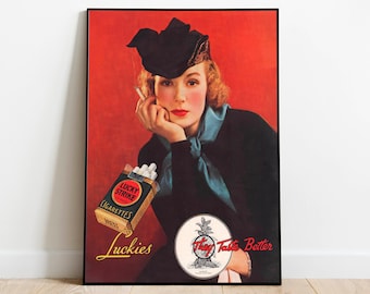 Posteur Vintage Publicitaire Lucky Strike Lady - Reproduction
