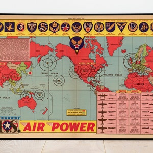 US Air Force Poster| WWII Poster| WW2 Poster| WW2 Map Print| Wall Art Print| Vintage USA Poster| Military Poster| Old Map Wall Print