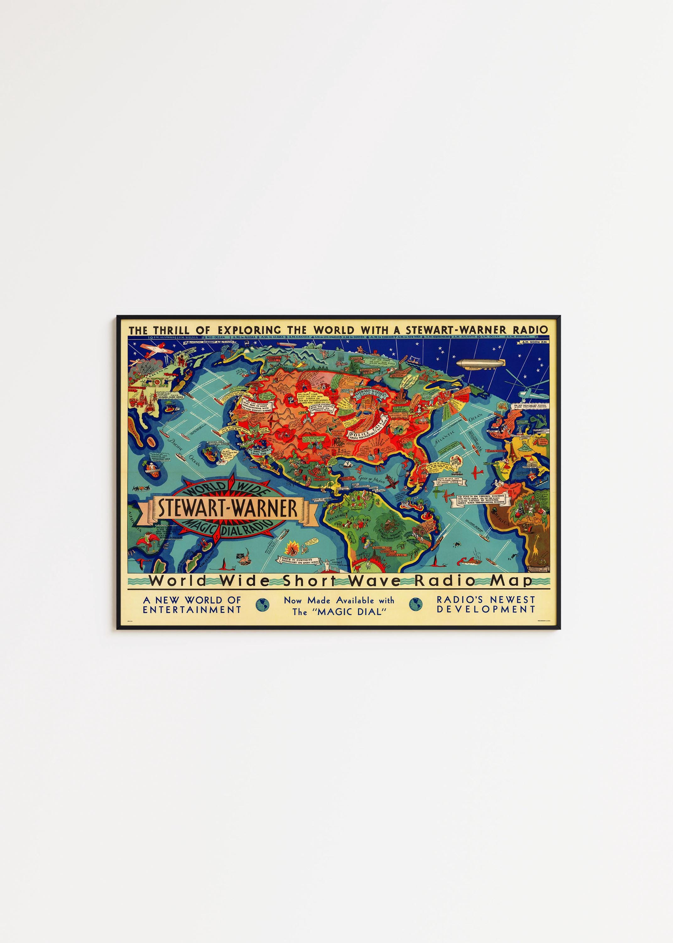 Vintage Short Wave Radio World Map Poster: Framed Art Print - Etsy