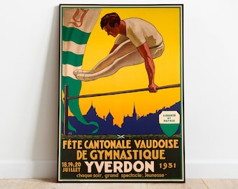 Vintage Gymnastics Poster Print: Yverdon 1931