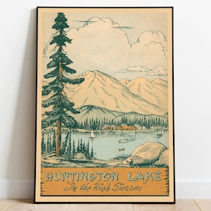 Huntington Lake Kunstdruck | Sierra National Forest | Gerahmte Kunst Wanddeko | Posterdruck | Kunst Leinwand Wand-Dekor | Vintage Wandbild