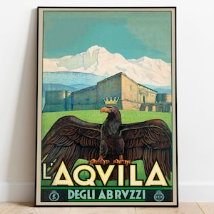 L'aquila Poster Vintage| Arte emoldurada| Pôster de viagem vintage de Abruzzo| Arte de parede com impressão em tela| Impressões de parede| Arte de pôster| Decoração de arte de parede