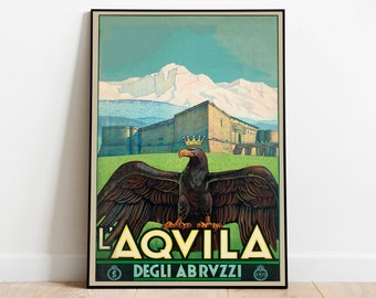 L'aquila Poster Vintage| Framed Art| Abruzzo Vintage Travel Poster| Canvas Print Wall Art| Wall Prints| Poster Art| Wall Art Decor