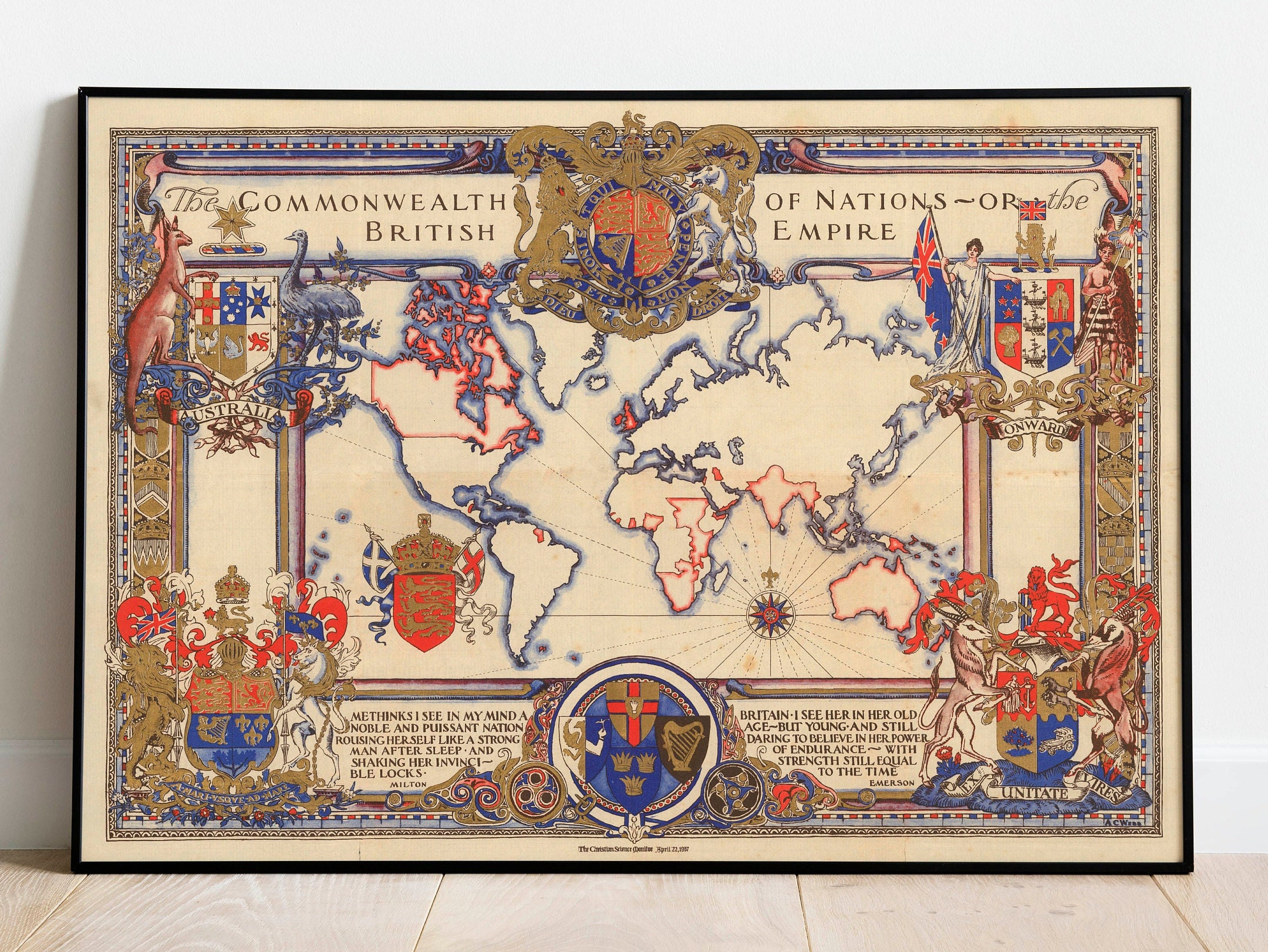 イギリス帝国連邦の世界地図 - 古地図と版画 - アンティーク世界