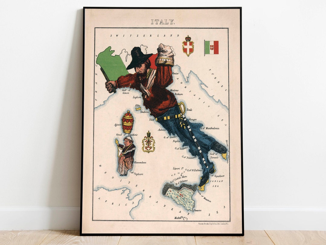 Vintage Map of Italy Wall Art Print Framed Art Old Map Poster Canvas Wall Art Poster Art for