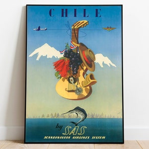 Chile Travel Poster| Vintage Travel Print| Chile Wall Art Print| Canvas Print Wall Decor| Hanger Framed Print| Poster Print