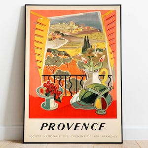Provence Travel Poster| Vintage Travel Print| France Wall Art Print| Canvas Print Wall Decor| Hanger Framed Print| Poster Print
