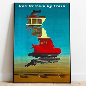 Cartel de viaje de Gran Bretaña / Impresión de viaje vintage / Impresión de arte de pared de Gran Bretaña / Decoración de pared con impresión de lienzo / Impresión enmarcada con percha / Impresión de póster