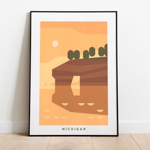 Minimalist Michigan Travel Poster Print| Art Canvas Wall Decor| Framed Art Print| Print Wall Decor| Michigan Wall Art