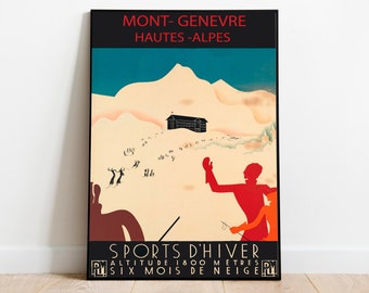 Montgenevre Wall Art Print| Vintage Poster Art| Hautes-Alpes Travel Print| Canvas Print Wall Art| Framed Art Print| Poster Print