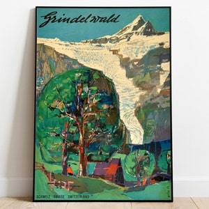 Grindelwald Art Print| Vintage Wall Art Print| Switzerland Retro Poster| Canvas Print| Hanger Framed| Poster Print| Framed Advertising Print