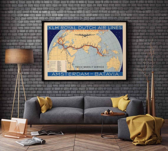 Klm Airlines Poster Konigliches Dutch Airlines Weinlese Reise Druck Amsterdam Nach Batavia Luftfahrt Reise Jahrgang Luftfahrt Wand Kunst