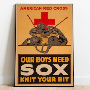 Knit Your Bit| Vintage Poster| Propaganda Poster| WW1| World War 1 Poster| WWi Print| Poster Vintage| Poster Art| Wall Art