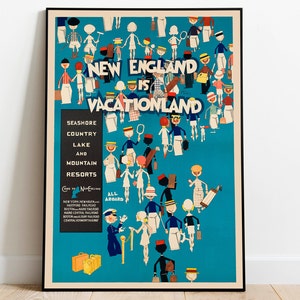 New England Poster Vintage| Framed Art| New England Vintage Travel Poster| Canvas Print Wall Art| Wall Prints| Poster Art| Wall Art Decor