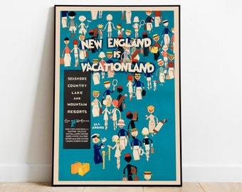 New England Vintage Travel Poster: Vacationland Art Print
