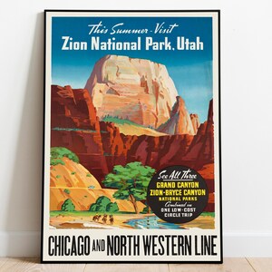 Zion National Park Wall Art Print| Vintage Poster Art| Utah Travel Print| Canvas Print Wall Art| Framed Art Print| Poster Print