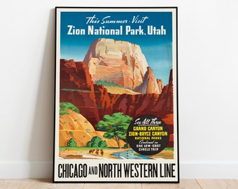 Zion Nationalpark Vintage Reise Poster Kunstdruck