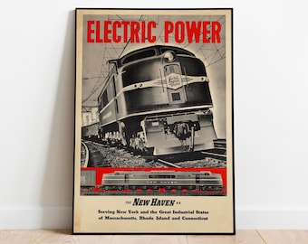 Affiche vintage de voyage en train : Énergie électrique, New Haven Railroad