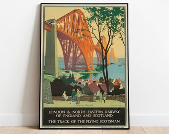 Forth Bridge Travel Poster| Vintage Travel Print| Scotland Wall Art Print| Canvas Print Wall Decor| Hanger Framed Print| Poster Print