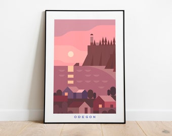Lámina artística minimalista de la costa de Oregón: póster de viaje para decorar la pared