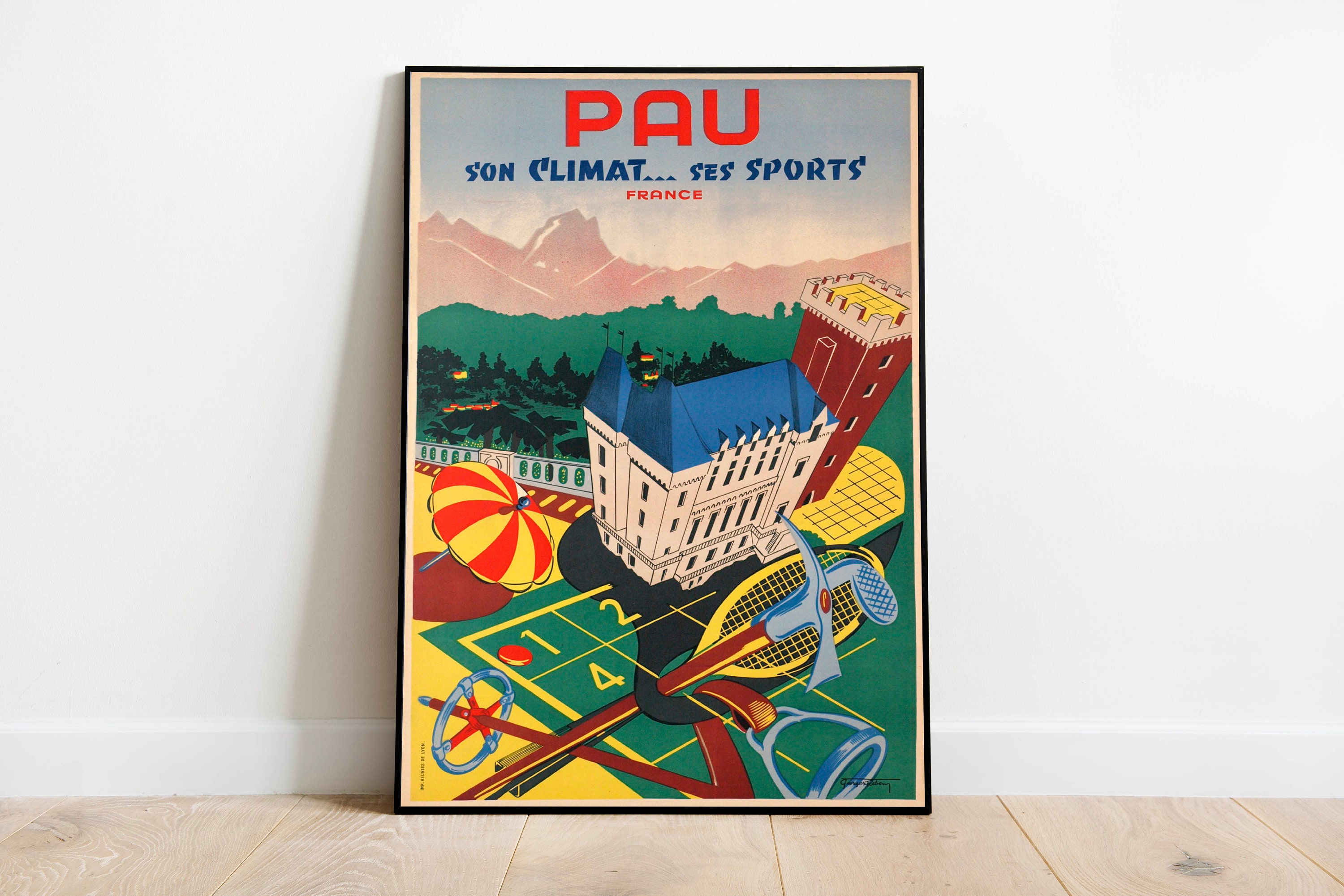Poster Print France Wall Art Print Vintage Travel Print Pau Travel Poster Hanger Framed Print Canvas Print Wall Decor