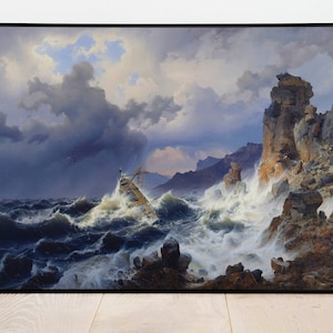 Storm Sea Norwegian Coast by Andreas Achenbach| Wall Decor Art Poster| Framed Art Print| Art Canvas| Wall Art Print| Poster | Art Wall Decor