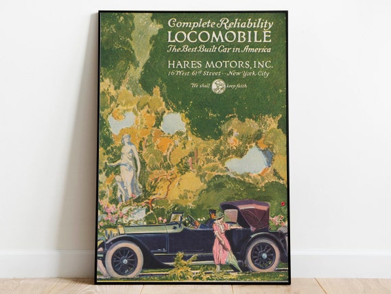 Vintage Locomobile Car Ad Poster: Framed Art Print, Retro Wall Decor